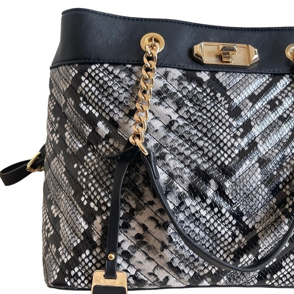Aldo Snake Print Vegan Leather Satchel Tote Chain Handles Crossbody Strap Animal - Picture 4 of 12